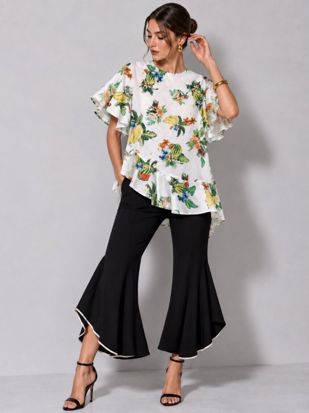 Zara Oversized Printed Ruffle Blouse - Picture 2 of 12